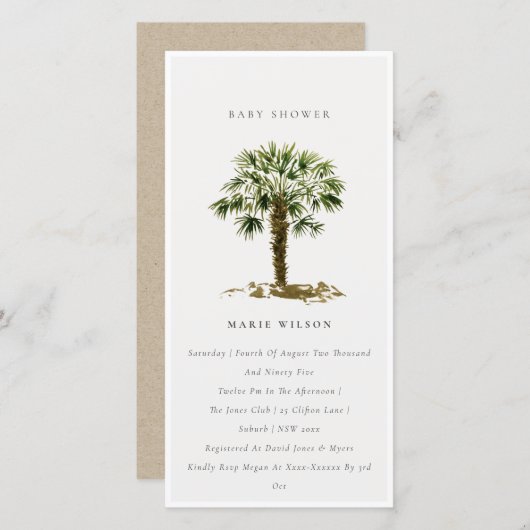 Rustikale Tropical Beach Palm Tree Baby Dusche lad Dankeskarte (Vorne/Hinten)