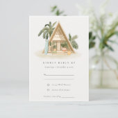 Rustikale Tropical Palm Beach Shack Wedding Rsvp Karte (Stehend Vorderseite)
