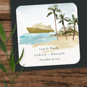 Rustikale Tropical Seascape Beach Cruise Palm Wedg Quadratischer Aufkleber