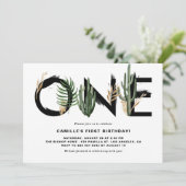 Rustikale tropische Blätter zum ersten Geburtstag Einladung (Stehend Vorderseite)