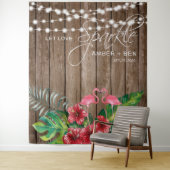 Rustikale tropische Flamingos-String-Lichter Hochz Wandteppich (Beispiel)