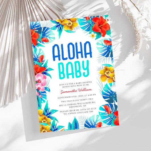 Rustikale tropische Palme Blätter Aloha Babydusche Einladung