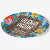 Rustikale tropische Palme Blätter Aloha Babydusche Pappteller (Schrägansicht)