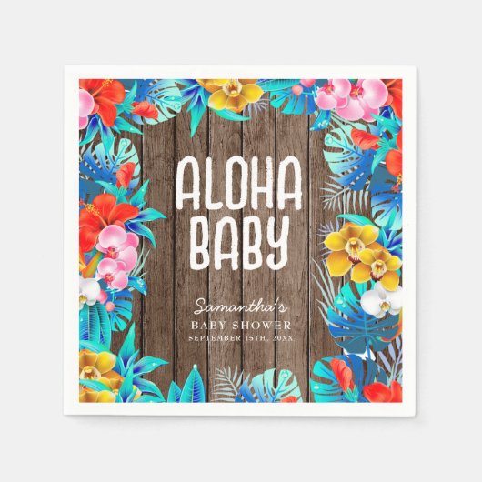 Rustikale tropische Palme Blätter Aloha Babydusche Serviette (Vorderseite)