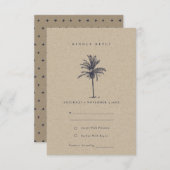 Rustikale tropische Palme Navy Kraft Hochzeit RSVP Begleitkarte (Vorne/Hinten)
