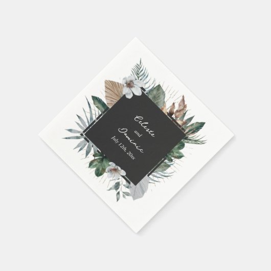 Rustikale tropische Palmen Blätter Botanische Hoch Serviette (Ecke)