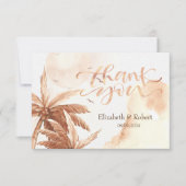 Rustikale tropische Palmen Hochzeit Danke Karte (Vorderseite)