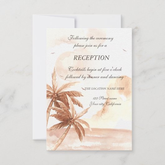 Rustikale tropische Palmen Hochzeitsempfang Einladung (Vorderseite)