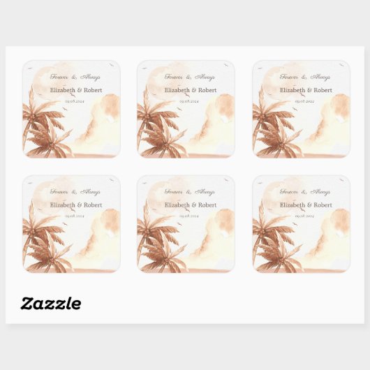 Rustikale tropische Palmen Quadratischer Aufkleber (Blatt)