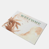 Rustikale tropische Palmen Willkommen Fußmatte (Schrägansicht)