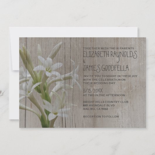 Rustikale Tuberose Hochzeitseinladungen Einladung (Vorderseite)