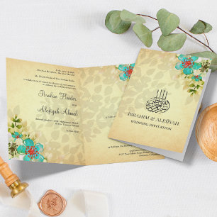 Rustikale Türkis Blumen Hochzeit Islam Muslim Einladung