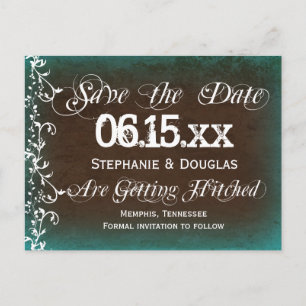 Rustikale Türkis-Braune Save-the-Date-Postkarten Ankündigungspostkarte