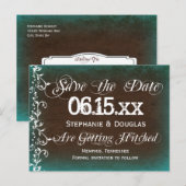 Rustikale Türkis-Braune Save-the-Date-Postkarten Ankündigungspostkarte (Vorne/Hinten)