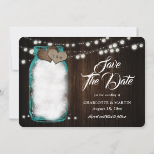 Rustikale Türkise Mason-Glas-Holz-Lichterkette Hoc Save The Date