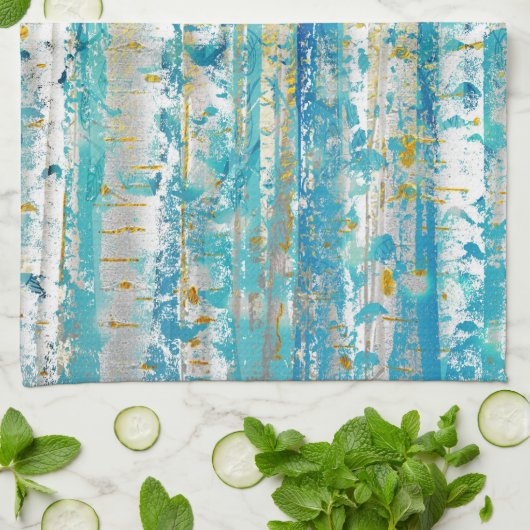 Rustikale türkisfarbene, graue und goldene Birkenb Geschirrtuch (Gefaltet)