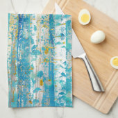 Rustikale türkisfarbene, graue und goldene Birkenb Geschirrtuch (Viertel Falte)