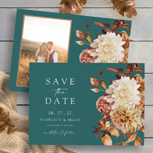 Rustikale Türkisfarbene Herbst-Foto-Save-the-Date- Save The Date
