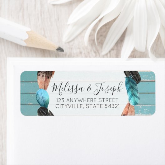 Rustikale türkisfarbene Holzfeather Boho Rücksende (Insitu)