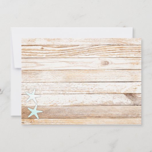 Rustikale türkisfarbene Seashell Wedite Einladung (Rückseite)