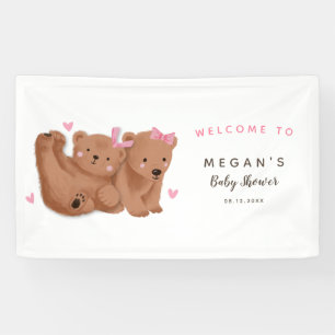 Rustikale Twin Girls Cub Bear Baby Dusche  Banner
