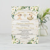 Rustikale Twin mexikanische Taufe & Dritter Geburt Einladung (Stehend Vorderseite)