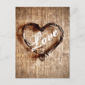 Rustikale Twine Heart Burlap Print LIEBE Postcard Postkarte (Vorderseite)