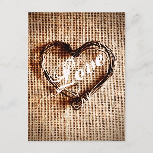 Rustikale Twine Heart Burlap Print LIEBE Postcard Postkarte (Vorderseite)