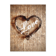 Rustikale Twine Heart Burlap Print LIEBE Postcard