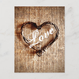 Rustikale Twine Heart Burlap Print LIEBE Postcard Postkarte