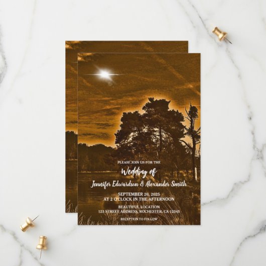 Rustikale Twinkle-Licht-Land-Hochzeitseinladung Save The Date (Vorderseite/Rückseite Beispiel)