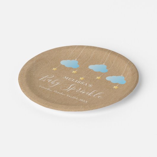 Rustikale Twinkle Sprinkle Baby Boy Sprinkle Dusch Pappteller (Schrägansicht)