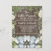 Rustikale Twins Elefant Neutral Greenerity Baby Du Einladung (Vorne/Hinten)