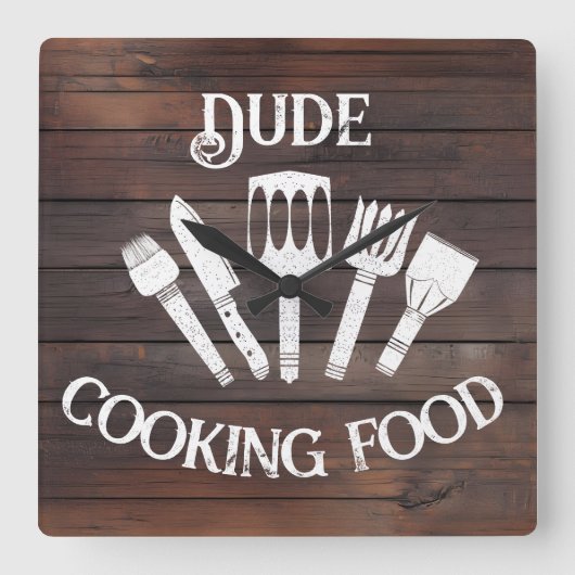 Rustikale "Typ Cooking Food" Wall Clock - Funny GR Quadratische Wanduhr (Vorderseite)