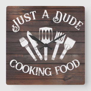 Rustikale "Typ Cooking Food" Wall Clock - Funny GR Quadratische Wanduhr