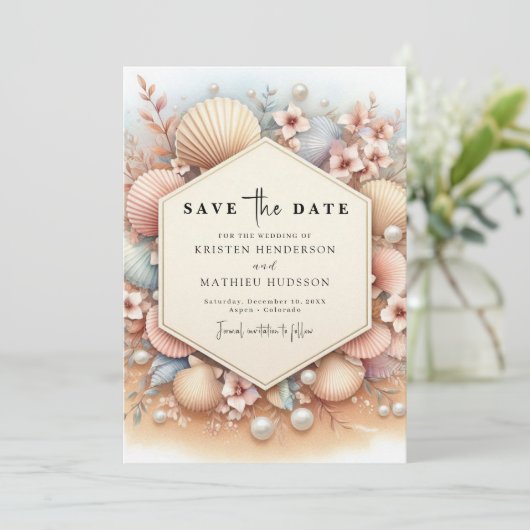 Rustikale Typografie Beach Hochzeit Save The Date (Stehend Vorderseite)