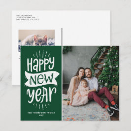 Rustikale Typografie Grün glücklich Neues Jahr Fot Feiertagspostkarte