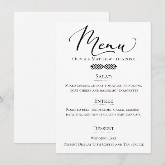 Rustikale Typografie-Hochzeit Menükarte (Vorne/Hinten)