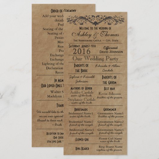Rustikale Typografie Hochzeitsprogramme 2 Matrons  Programm (Vorne/Hinten)