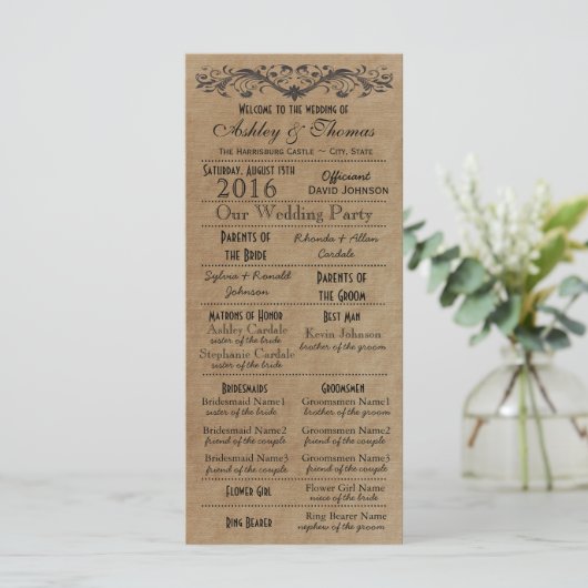 Rustikale Typografie Hochzeitsprogramme 2 Matrons  Programm (Stehend Vorderseite)