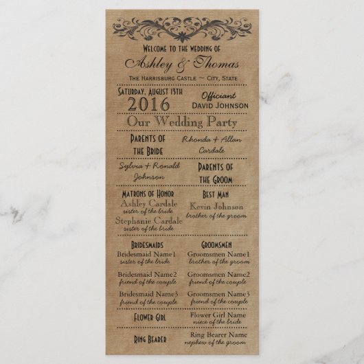 Rustikale Typografie Hochzeitsprogramme 2 Matrons  Programm (Vorderseite)