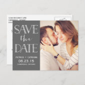 Rustikale Typografie Save the Date Postkarte | Gra (Vorne/Hinten)