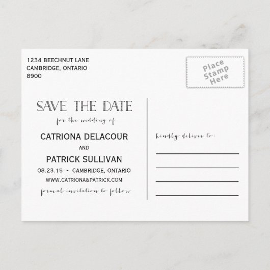 Rustikale Typografie Save the Date Postkarte | Gra (Rückseite)