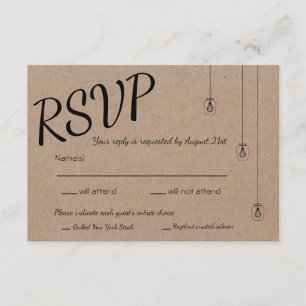 Rustikale UAWG mit Stringleuchten auf Kraftpapier RSVP Karte