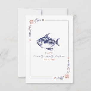 Rustikale UAWG Red & Blue Beach Wedding RSVP Karte