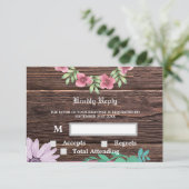 Rustikale UAWG- und Antwortkarte aus Holz und Blum RSVP Karte (Stehend Vorderseite)