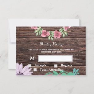 Rustikale UAWG- und Antwortkarte aus Holz und Blum RSVP Karte
