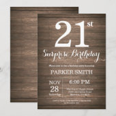 Rustikale Überraschung 21. Geburtstag Einladung (Vorne/Hinten)