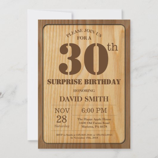 Rustikale Überraschung 30. Geburtstag Einladung Ho (Vorderseite)