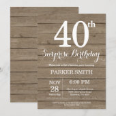 Rustikale Überraschung 40. Geburtstag Einladung (Vorne/Hinten)